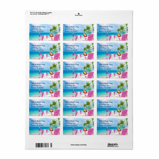 Tropische vogels, Palm Trees kerststrand Adres Etiket (Full Sheet)