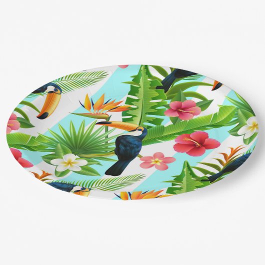 Tropische vogels papieren bordje (Gekanteld)