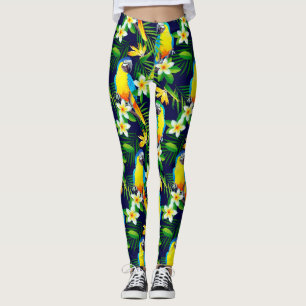 Tropische vogels - Parrots en Hibiscus op Black Ba Leggings