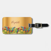 Tropische vogels parrots goudpalmbladeren naam bagagelabel (Voorkant horizontaal)