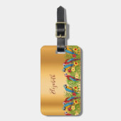 Tropische vogels parrots goudpalmbladeren naam bagagelabel (Voorkant verticaal)