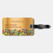 Tropische vogels parrots goudpalmbladeren naam bagagelabel (Achterkant horizontaal)