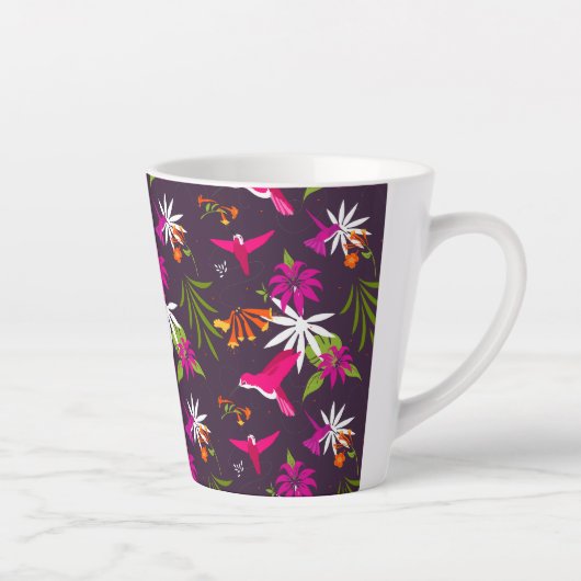 Tropische vogels Roze Paars Latte Mok (Rechts)