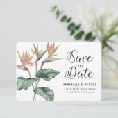 Tropische vogels van het paradijshuwelijk save the date (Staand voorkant)