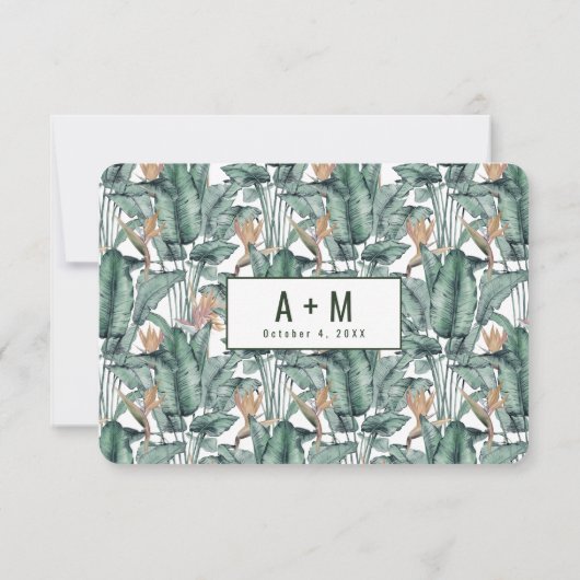 Tropische vogels van het paradijshuwelijk save the date (Achterkant)