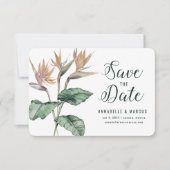 Tropische vogels van het paradijshuwelijk save the date (Voorkant)