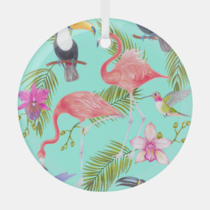 Tropische vogels: waterverf naadloos patroon. glas ornament