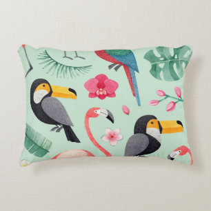 Tropische vogels, waterverven, bloemenmotief. accent kussen