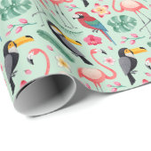 Tropische vogels, waterverven, bloemenmotief. cadeaupapier (Rol Hoek)