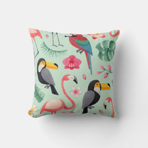 Tropische vogels, waterverven, bloemenmotief. kussen