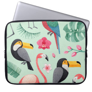 Tropische vogels, waterverven, bloemenmotief. laptop sleeve