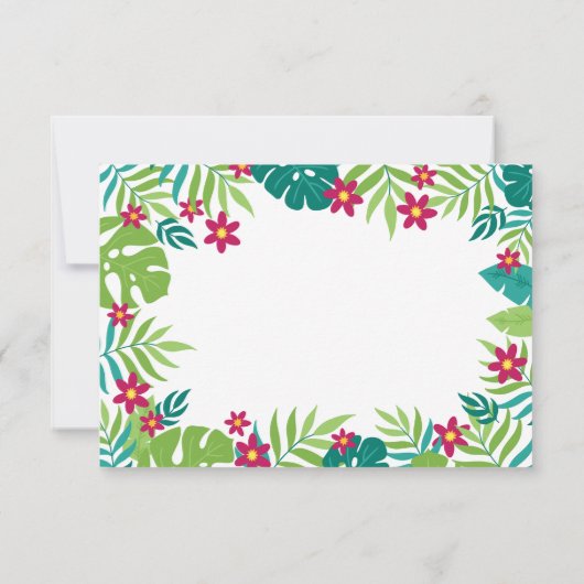 Tropische vogeltoucan, exotische bloemen en blader bedankkaart (Achterkant)