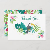Tropische vogeltoucan, exotische bloemen en blader bedankkaart (Voorkant / Achterkant)