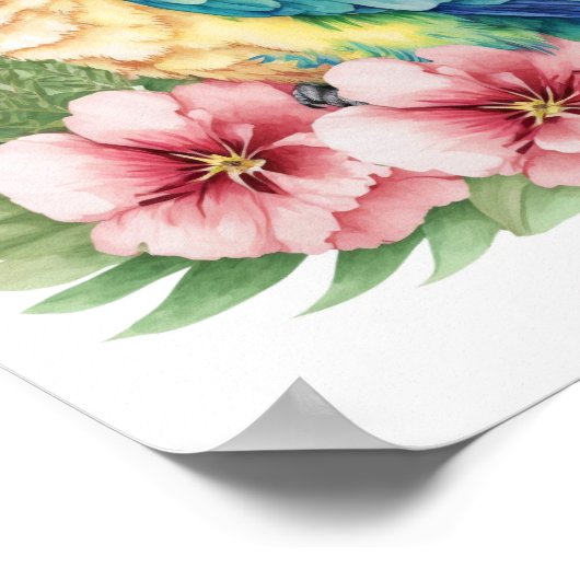 Tropische vogelwandara's met bloemen afdrukken poster (Hoek)