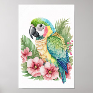Tropische vogelwandara's met bloemen afdrukken poster