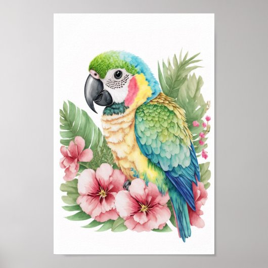 Tropische vogelwandara's met bloemen afdrukken poster (Voorkant)