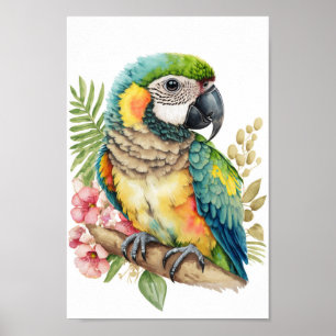 Tropische vogelwandara's met bloemen afdrukken poster