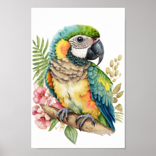 Tropische vogelwandara's met bloemen afdrukken poster (Voorkant)