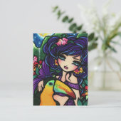 Tropische vogelwaterval Mermaid Fantasy Art Girl Briefkaart (Staand voorkant)