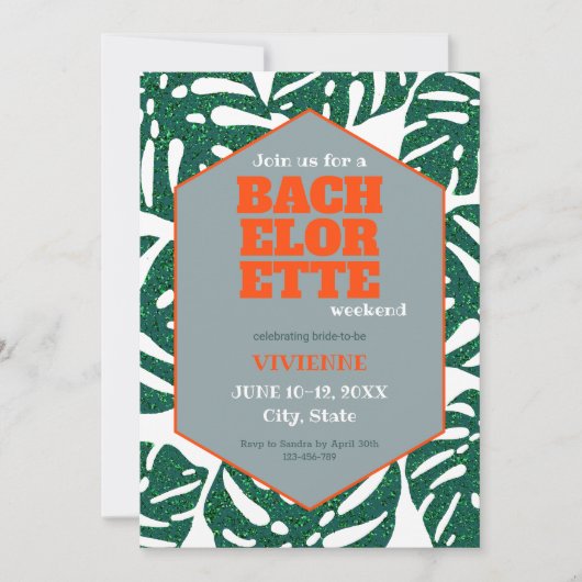 Tropische vrijgezellenfeest Glitter Monstera Kaart (Voorkant)