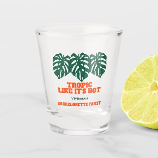 Tropische vrijgezellenfeest Glitter Monstera Shot Glas (Voorkant)