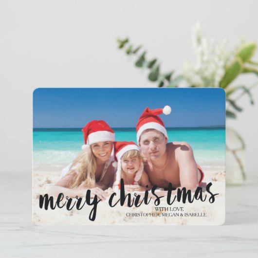 Tropische vrolijke kerst platte vakantie fotokaart feestdagenkaart (Staand voorkant)