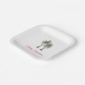 Tropische Vrolijke Kerstfeest Palmbomen Papieren Bordje (Gebogen)