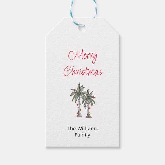 Tropische vrolijke kerstpalmbomen cadeaulabel (Voorkant)