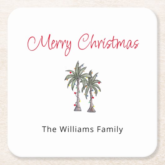 Tropische vrolijke kerstpalmbomen strand kartonnen onderzetters (Voorkant)