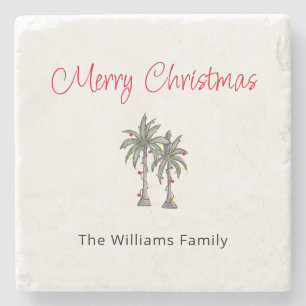 Tropische vrolijke kerstpalmbomen strand stenen onderzetter