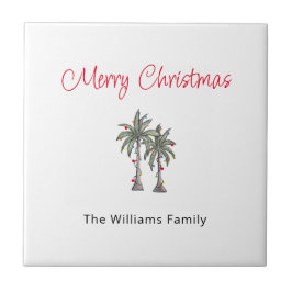 Tropische vrolijke kerstpalmbomen strand tegeltje