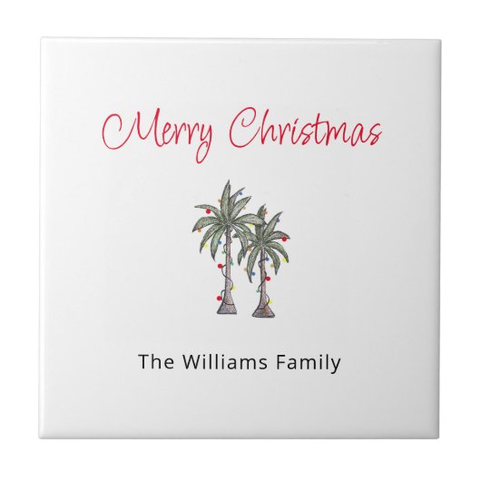 Tropische vrolijke kerstpalmbomen strand tegeltje (Voorkant)