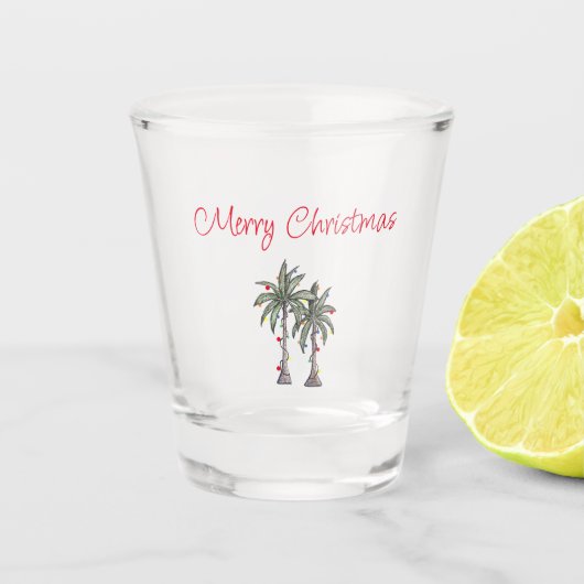 Tropische vrolijke kerststrandpalmbomen shot glas (Voorkant)