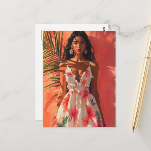 Tropische vrouw briefkaart (Voorkant / Achterkant in situ)