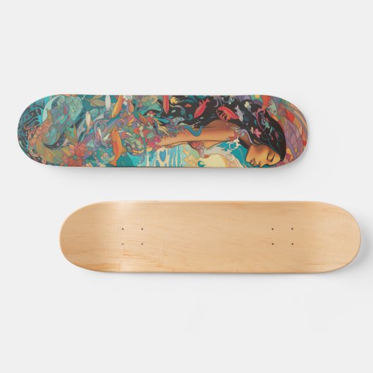 Tropische vrouw en vis persoonlijk skateboard (Horizontaal)