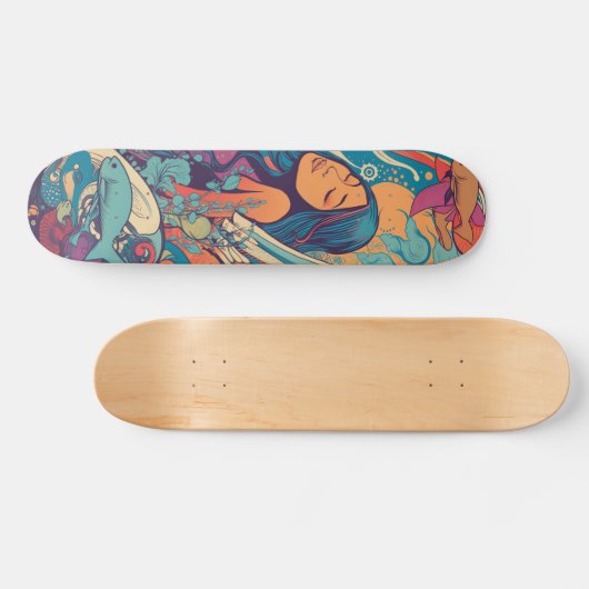 Tropische vrouw en  vis persoonlijk skateboard (Horizontaal)