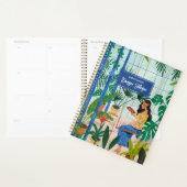 Tropische vrouw in afbeelding van broeikaseffect planner (Display)