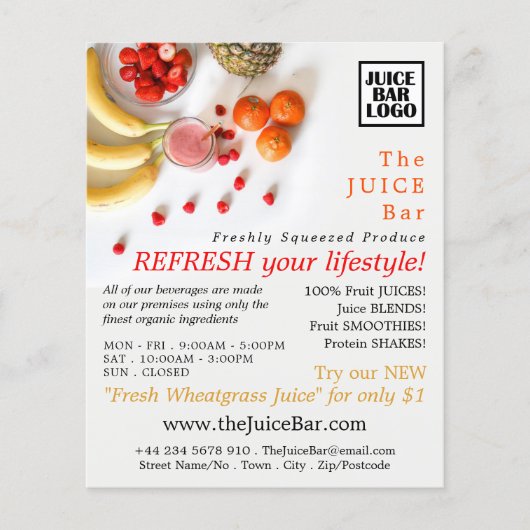 Tropische vruchten, Adverteren sappelbast Flyer (Voorkant)