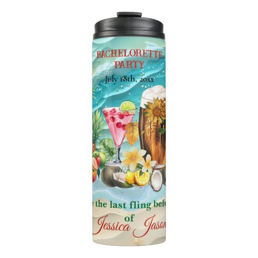 Tropische Vruchten Aftelparty Op Het Strand Cockta Thermosbeker (Voorkant)