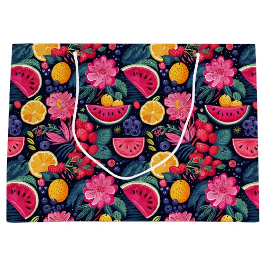 Tropische vruchten en bloemen groot cadeauzakje (Voorkant)