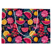 Tropische vruchten en bloemen groot cadeauzakje (Achterkant)