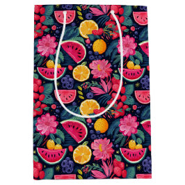 Tropische vruchten en bloemen medium cadeauzakje