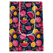 Tropische vruchten en bloemen medium cadeauzakje (Achterkant)