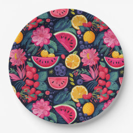 Tropische vruchten en bloemen papieren bordje