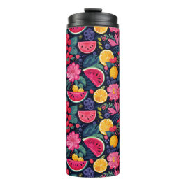 Tropische vruchten en bloemen thermosbeker