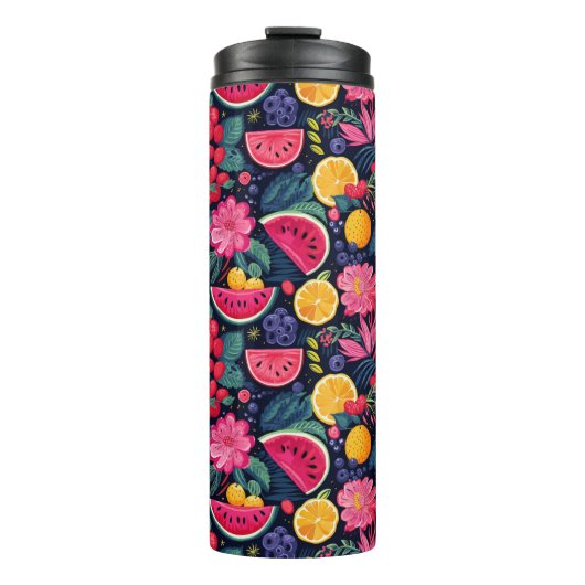 Tropische vruchten en bloemen thermosbeker (Voorkant)