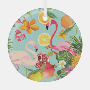 Tropische Vruchten Flamingo Patroon Glas Ornament