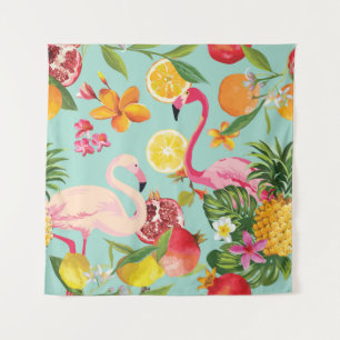 Tropische Vruchten Flamingo Patroon Wandkleed