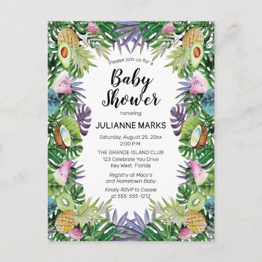 Tropische vruchten | Greenery Summer Baby shower Uitnodiging Briefkaart (Voorkant)