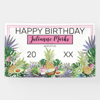 Tropische vruchten | Greenery Summer Birthday Spandoek